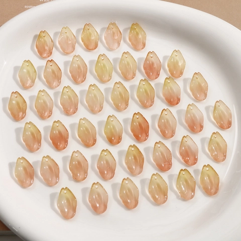 Cuentas de Pétalos de Vidrio Degradado Rosa Amarillo Colgantes de Pétalos de Flores para Joyería DIY Pendientes Collar