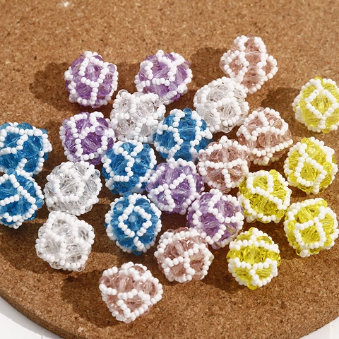 Handmade Woven Crystal Glass Beaded Ball Charm Spherical Spacer Beads For DIY Jewelry Making Earrings Necklace Accessory
