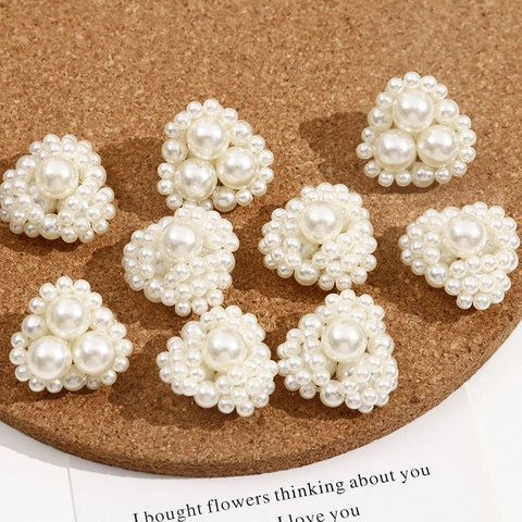 French Vintage Acrylic Artificial Pearl Flower Patch DIY Handmade Beaded Jewelry Findings For Earrings Clothing Accessories