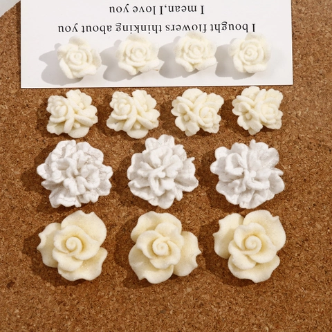Accesorios para Joyería DIY Rosa Flocada 3D Cabuchones de Resina para Pendientes Pinzas para el Cabello Decoración