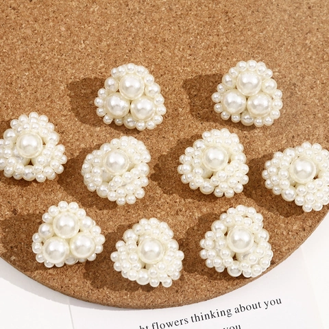 French Vintage Acrylic Artificial Pearl Flower Patch DIY Handmade Beaded Jewelry Findings For Earrings Clothing Accessories