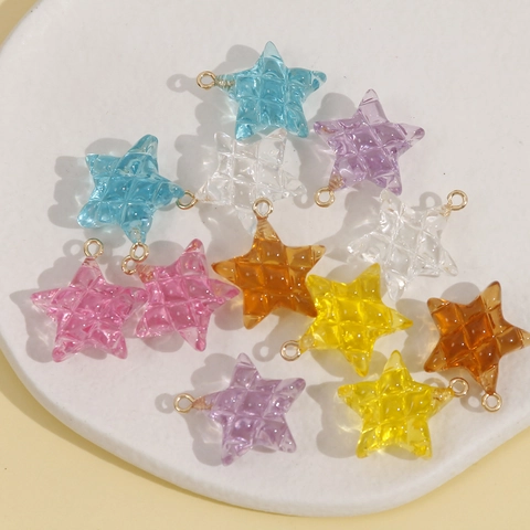 DIY Ster Hars Hangers Met Gouden Metalen Ring Diamant Raster Textuur Kleurrijke Ster Bedeltjes Voor Sieraden Maken Materiaal