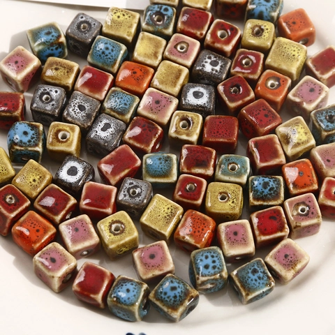 Ethnic Style Square Ceramic Loose Beads Reactive Glaze Speckled Cube Beads For DIY Jewelry Making Bracelet Necklace Crafting