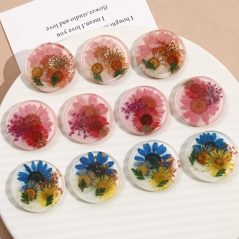 Handgefertigte Runde Transparente Harz Getrocknete Blumen Cabochons Für DIY Schmuckherstellung Floral Botanische Zubehör Für Damen