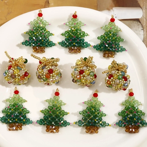 Handgeweven Glas Kralen Kerstboom Geldzak Hanger Feestdagen Ornament Voor DIY Sieraden Maken Feestelijke Thuis Decoratie