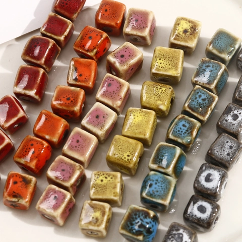 Ethnic Style Square Ceramic Loose Beads Reactive Glaze Speckled Cube Beads For DIY Jewelry Making Bracelet Necklace Crafting