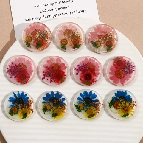 Handgefertigte Runde Transparente Harz Getrocknete Blumen Cabochons Für DIY Schmuckherstellung Floral Botanische Zubehör Für Damen