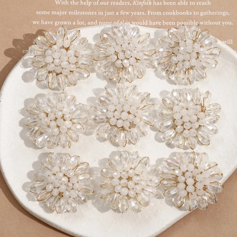 Handmade Braided Glass Flower Charms For DIY Jewelry Making Gold Wire Clear Crystal White Bead Flower Pendant For Earrings