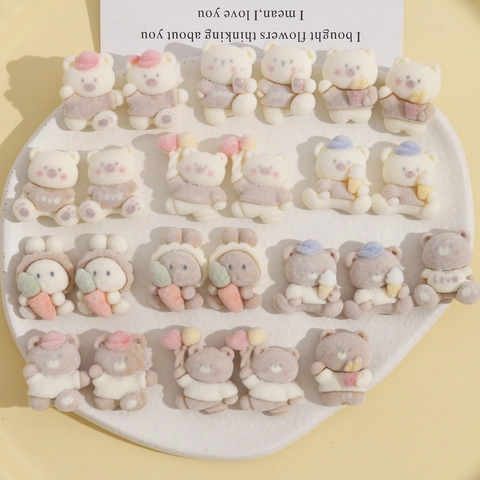 DIY Beflockte Harz Bär Hase Dekorative Patches Für Handyhülle Haarspangen Handgefertigter Schmuck Süße Tier Accessoires