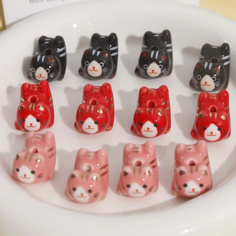 Schattige Cartoon Geschilderde Keramische Kat Kralen Dierlijke Vorm Losse Kralen Voor DIY Armband Sieraden Maken Accessoire