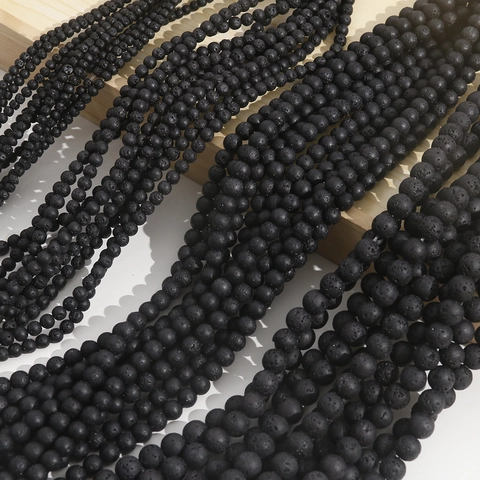 Black Lava Stone Round Loose Beads Volcanic Rock Natural Polished Beads For DIY Handmade Necklace Bracelet Jewelry Making Accessories