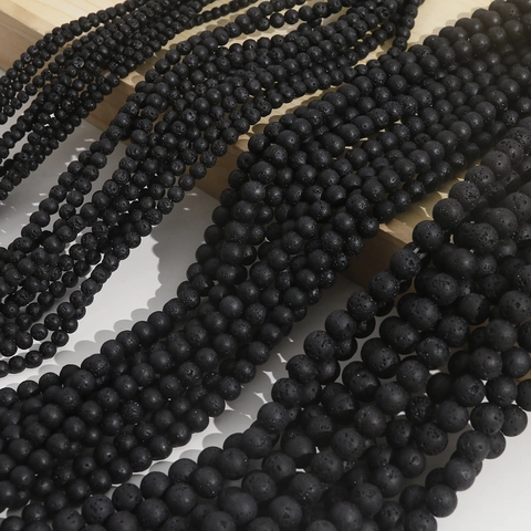 Black Lava Stone Round Loose Beads Volcanic Rock Natural Polished Beads For DIY Handmade Necklace Bracelet Jewelry Making Accessories