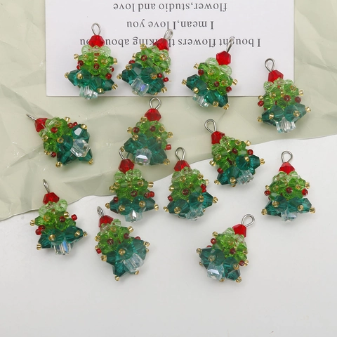 Handgewebte Bunte Glasperlen Weihnachtsbaum Anhänger Legierung Anhänger Für DIY Ohrring Halskette Schmuckherstellung Weihnachten Deko