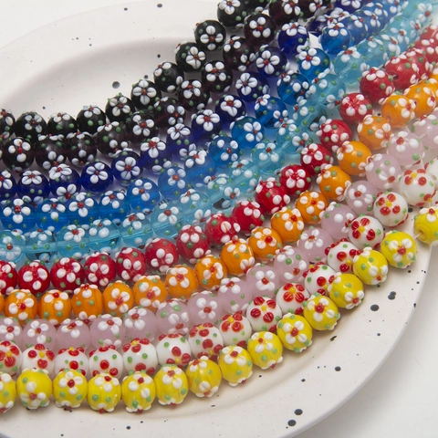 Handmade Millefiori Glass Beads Round Lampwork Flower Pattern Loose Beads For DIY Bracelet Necklace Earring Jewelry Making