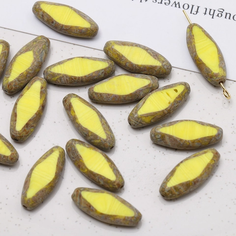 Retro Czech Glass Spindle Beads Faceted Mottled Oval Loose Beads For DIY Jewelry Making Necklaces Earrings Handcrafted Components