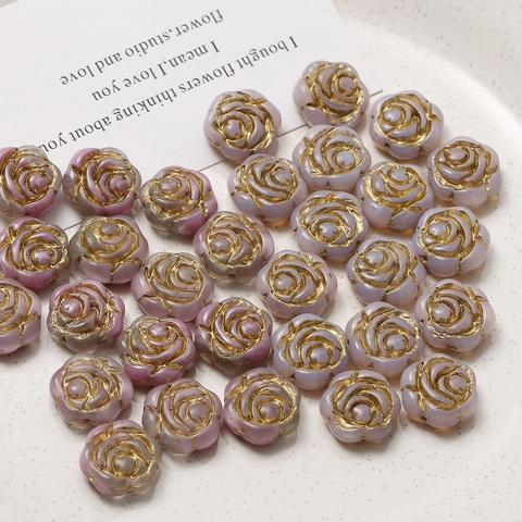 Handmade Czech Glass Rose Beads Gradient Purple Gold Gilded Flower Loose Beads For DIY Jewelry Earrings Bracelet Making