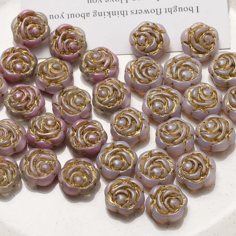 Handmade Czech Glass Rose Beads Gradient Purple Gold Gilded Flower Loose Beads For DIY Jewelry Earrings Bracelet Making