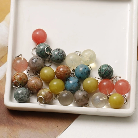 Natural Stone Round Ball Pendant Charms With Metal Jump Ring For DIY Jewelry Making Necklace Earring Spotted Accessory