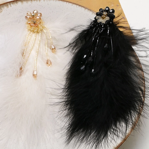 Handmade Floral Feather Tassel Charms For DIY Earring Jewelry Making Glass Beads Rhinestone Pendant Accessories Women