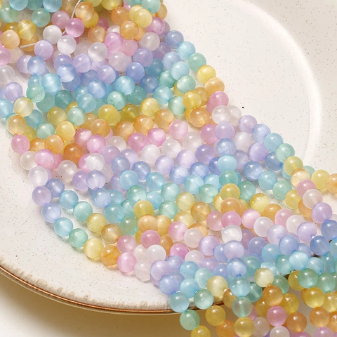 Rainbow Semi-transparent Round Selenite Beads For DIY Jewelry Making Polished Beads For Bracelet Necklace Accessories