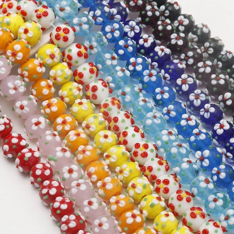 Handmade Millefiori Glass Beads Round Lampwork Flower Pattern Loose Beads For DIY Bracelet Necklace Earring Jewelry Making