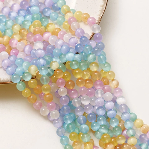 Rainbow Semi-transparent Round Selenite Beads For DIY Jewelry Making Polished Beads For Bracelet Necklace Accessories