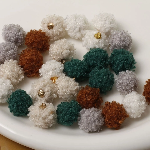 DIY Lambswool Plush Ball Pendants With Metal Loop For Earrings Headwear Winter Vintage Faux Fur Pom Pom Charms Jewelry Craft