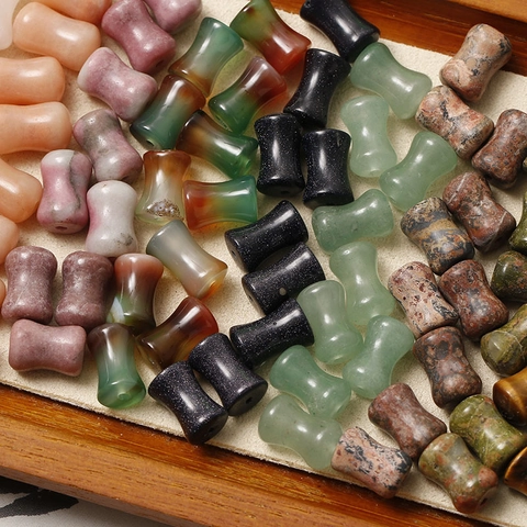 Natural Stone Bamboo Joint Beads For DIY Jewelry Making Bracelet Necklace Agate Rose Quartz Aventurine Polished Loose Beads