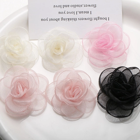 3D Organza Mesh Rose Flower Charms For DIY Jewelry Making Handmade Camellia Headwear Brooch Clothing Decor Accessories