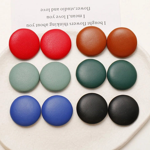 Minimalist Round Leather Covered Buttons Litchi Texture For DIY Jewelry Hair Accessories Making Craft Decoration Parts
