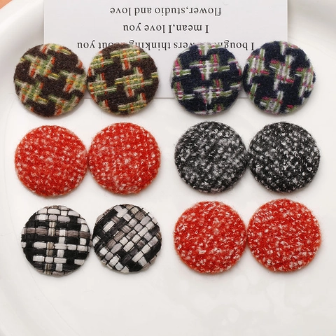 Boutons Ronds Recouverts de Tissu Tweed Vintage Accessoires Cheveux DIY Matériel de Fabrication de Bijoux Style Rétro