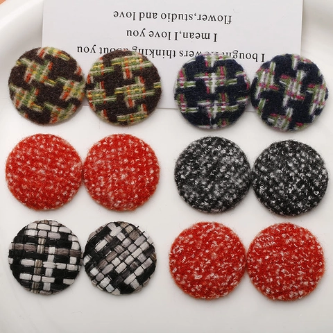 Boutons Ronds Recouverts de Tissu Tweed Vintage Accessoires Cheveux DIY Matériel de Fabrication de Bijoux Style Rétro
