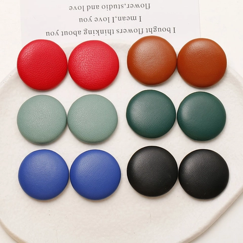 Minimalist Round Leather Covered Buttons Litchi Texture For DIY Jewelry Hair Accessories Making Craft Decoration Parts