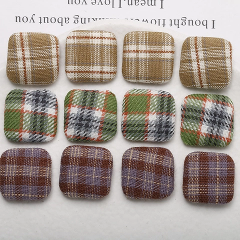 Vintage Plaid Square Fabric Wrapped Buttons Handmade DIY Materials For Earring Hair Accessories Jewelry Making Craft Buttons