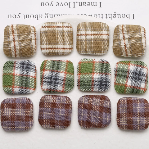 Vintage Plaid Square Fabric Wrapped Buttons Handmade DIY Materials For Earring Hair Accessories Jewelry Making Craft Buttons