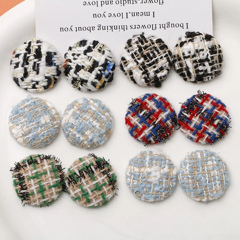 Botones Redondos Forrados de Tela Tweed Vintage para Accesorios de Cabello DIY Costura Ropa Decoración Material Artesanal