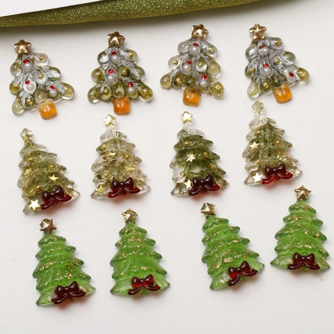 Árbol de Navidad Resina Accesorios de Joyería DIY Pentagrama Pan de Oro Flores Secas Parche Para Tocado Pendientes Artesanía