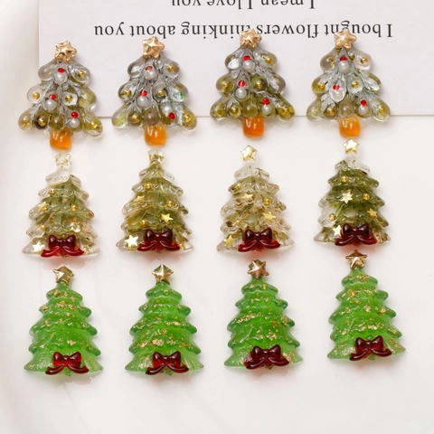 Árbol de Navidad Resina Accesorios de Joyería DIY Pentagrama Pan de Oro Flores Secas Parche Para Tocado Pendientes Artesanía