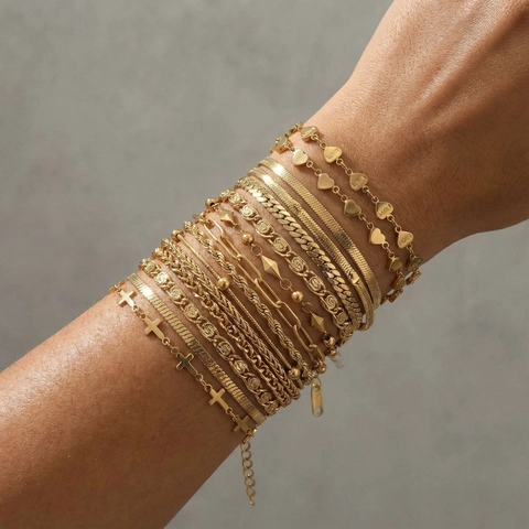 Edelstahl Gold Armband Für Damen Minimalistisch Herz Kreuz Panzerkette Schlangenkette Verstellbar Modeschmuck