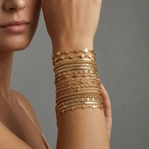 Edelstahl Gold Armband Für Damen Minimalistisch Herz Kreuz Panzerkette Schlangenkette Verstellbar Modeschmuck