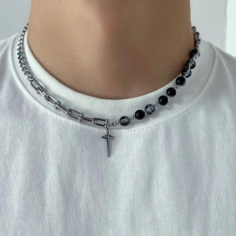 Hip Hop Star Pendant Necklace For Men Women Titanium Steel Asymmetric Stitching Chain Y2K Grunge Streetwear Jewelry Gift