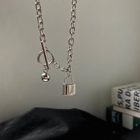 Titanium Steel Padlock Pendant Necklace With Toggle Clasp Hip Hop Punk Minimalist Industrial Chain Necklace For Men Women Jewelry