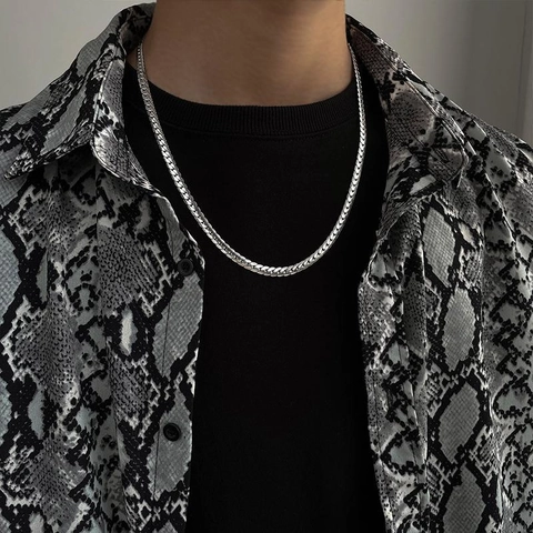 Hip Hop Stainless Steel Flat Curb Chain Necklace For Men Women Streetwear Fashion Titanium Steel Embossed NK Link Jewelry Gift