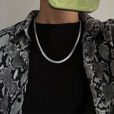 Hip Hop Stainless Steel Flat Curb Chain Necklace For Men Women Streetwear Fashion Titanium Steel Embossed NK Link Jewelry Gift
