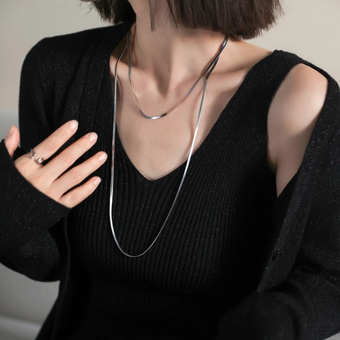 Women Titanium Steel Snake Bone Chain Necklace Gold Silver Plated Minimalist Long Layering Herringbone Chain Fashion Jewelry
