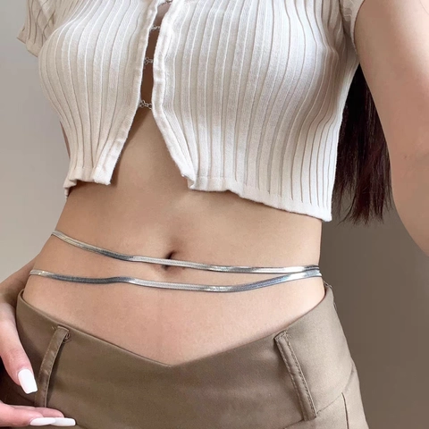 Chaîne de Taille en Acier Inoxydable Minimaliste Double Couche Os de Serpent pour Femme Or Argent Bijoux de Corps de Vacances