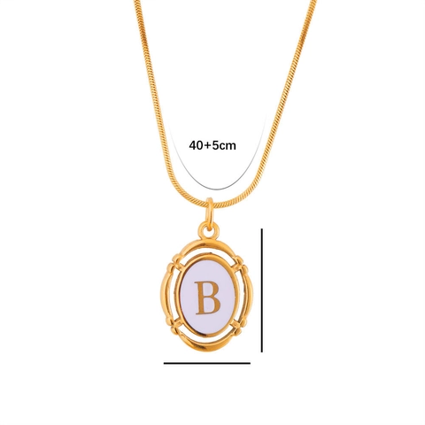 Collar con Colgante de Letra Inicial Ovalada de Acero de Titanio Chapado en Oro Vintage Joyería Minimalista para Mujer