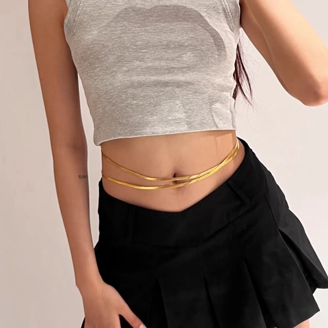 Chaîne de Taille en Acier Inoxydable Minimaliste Double Couche Os de Serpent pour Femme Or Argent Bijoux de Corps de Vacances