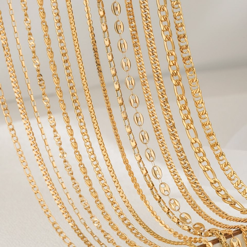 Collar de Cadena de Acero de Titanio Chapado en Oro de 18K para Mujer Collar Minimalista Figaro Curb Cubano Joyería