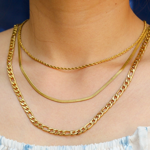 Collares De Capas De Acero Inoxidable Cadena Cubana Serpiente Figaro Cuerda Joyería De Moda Hip Hop Minimalista Oro